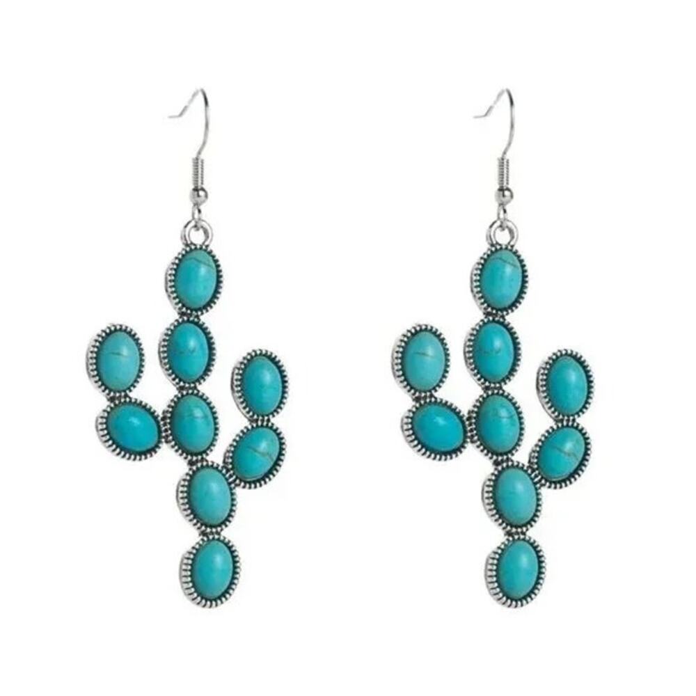 NEW Boho Turquoise Beaded Cactus Drop Earrings French Wire Hook Clay Drop A0138 - Picture 10 of 15